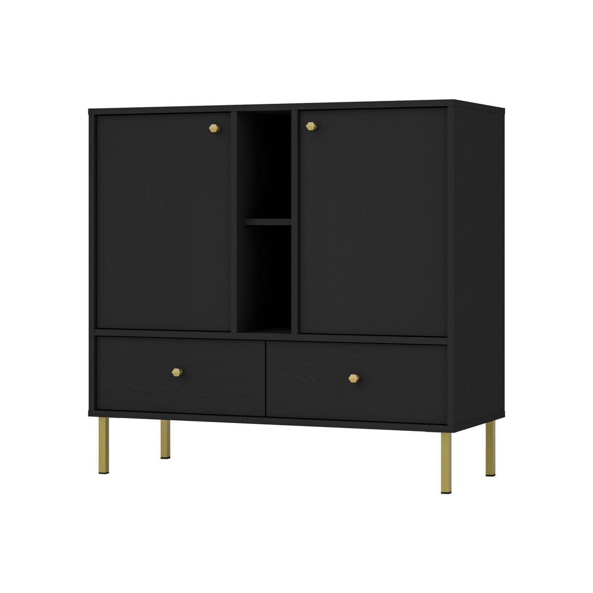 KOMMODE TORINO 100/95/41 cm mit 2 Schubladen 2 Türen Graphitfarben - Graphitfarben, Holzwerkstoff (100/95/41cm) - MASSENO