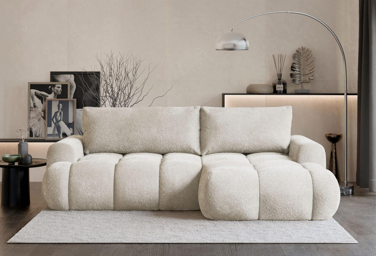 ECKSOFA Ombo Mini, Creme Bouclé, rechtsseitig - Creme/Schwarz, Kunststoff/Textil (155/246cm) - Selsey
