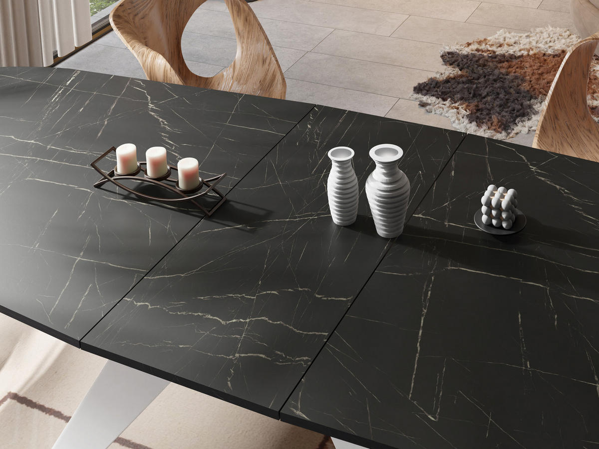ESSTISCH Fatina rechteckig ausziehbar, Marmor Schwarz 180-218/90/76 cm - Anthrazit/Weiß, Holzwerkstoff/Metall (180/90/76cm) - WFL GROUP