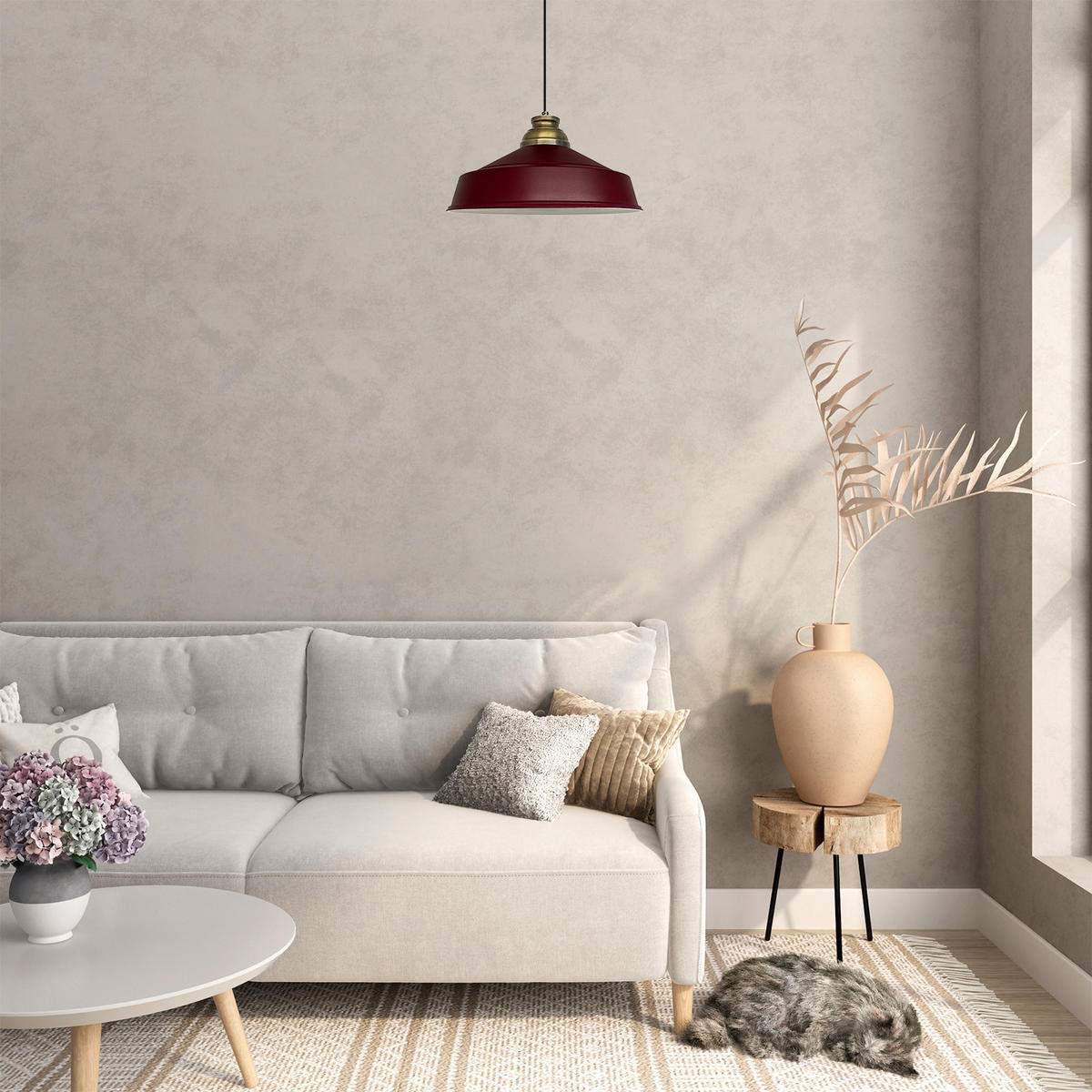 PENDELLEUCHTE Asletl 40/30 cm - Dunkelrot, Metall (40/30cm) - Bamyum