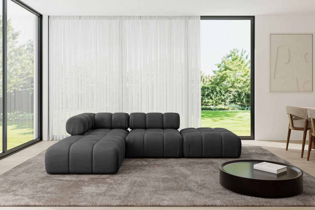 ECKSOFA modulares Sofa Kerru-L1 - 285x190x70 cm Schwarz Velours - Schwarz, Holzwerkstoff/Textil (285/190cm) - ALTDECOR