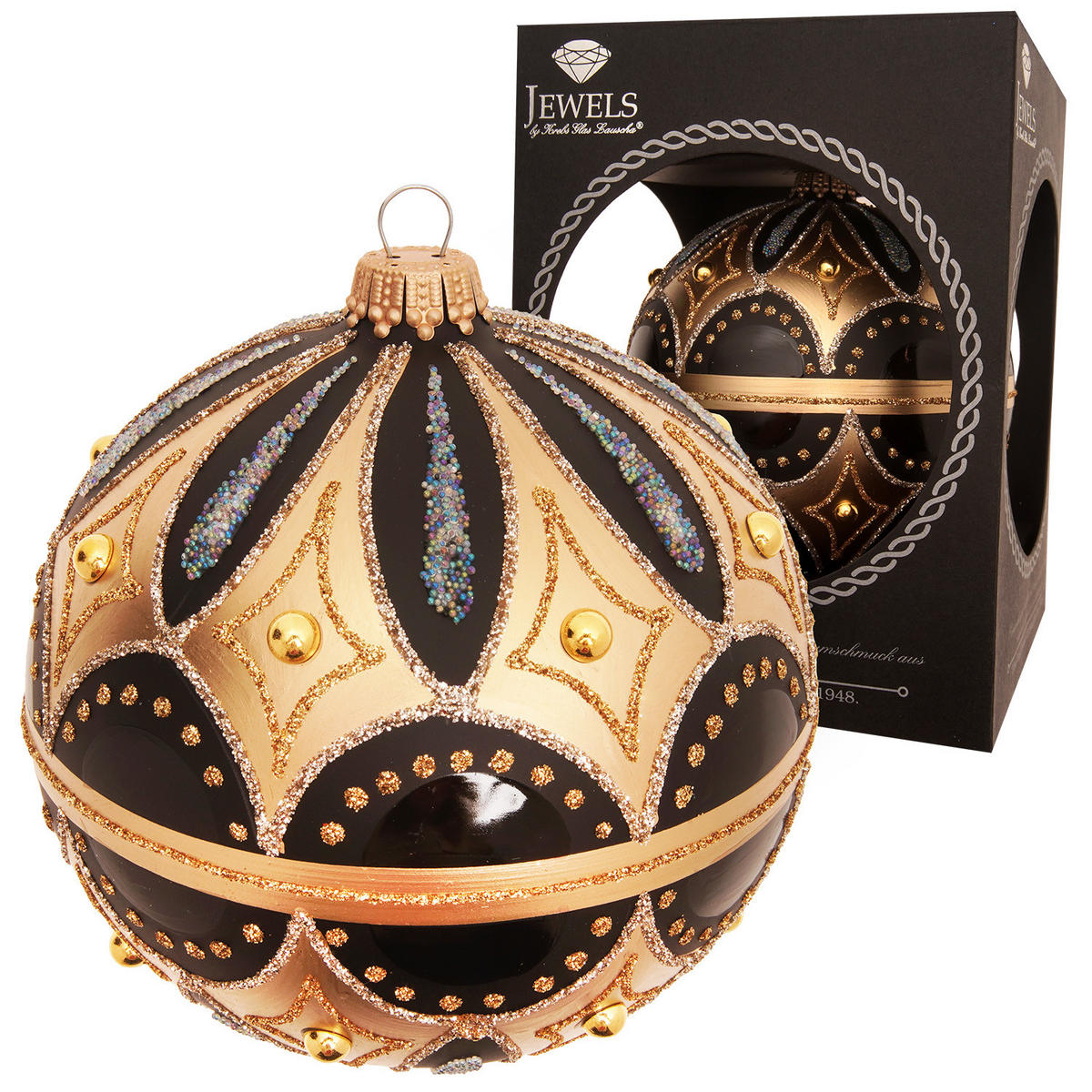 CHRISTBAUMKUGEL Stil Byzantin Schwarz 10cm (Glas / 1 Stk.) - Schwarz, Glas (10/10/10cm) - Krebs Glas Lauscha