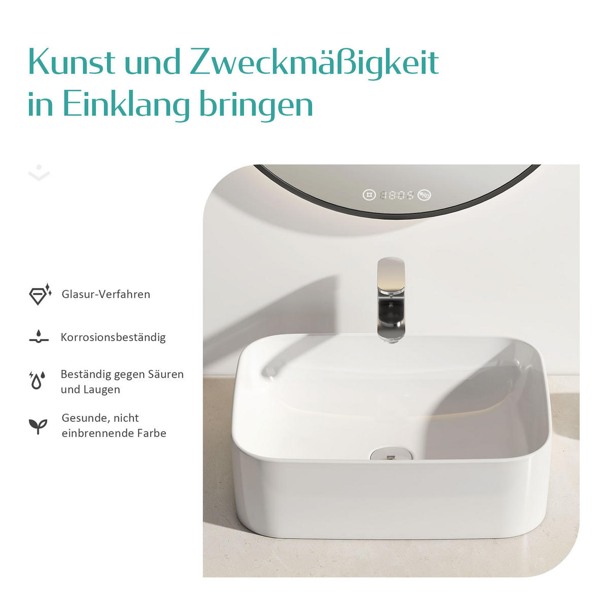 WASCHBECKEN mit pflegeleichter Oberfläche Weiß 61 / 38 / 15 cm - Weiß Hochglanz, Keramik (38/15/61cm) - EMKE
