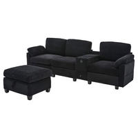 ECKSOFA Cord mit Memory-Foam USB-Anschluss und Stauraum 266/136/82 cm Schwarz - Schwarz, Textil (136/82/266cm) - Redom