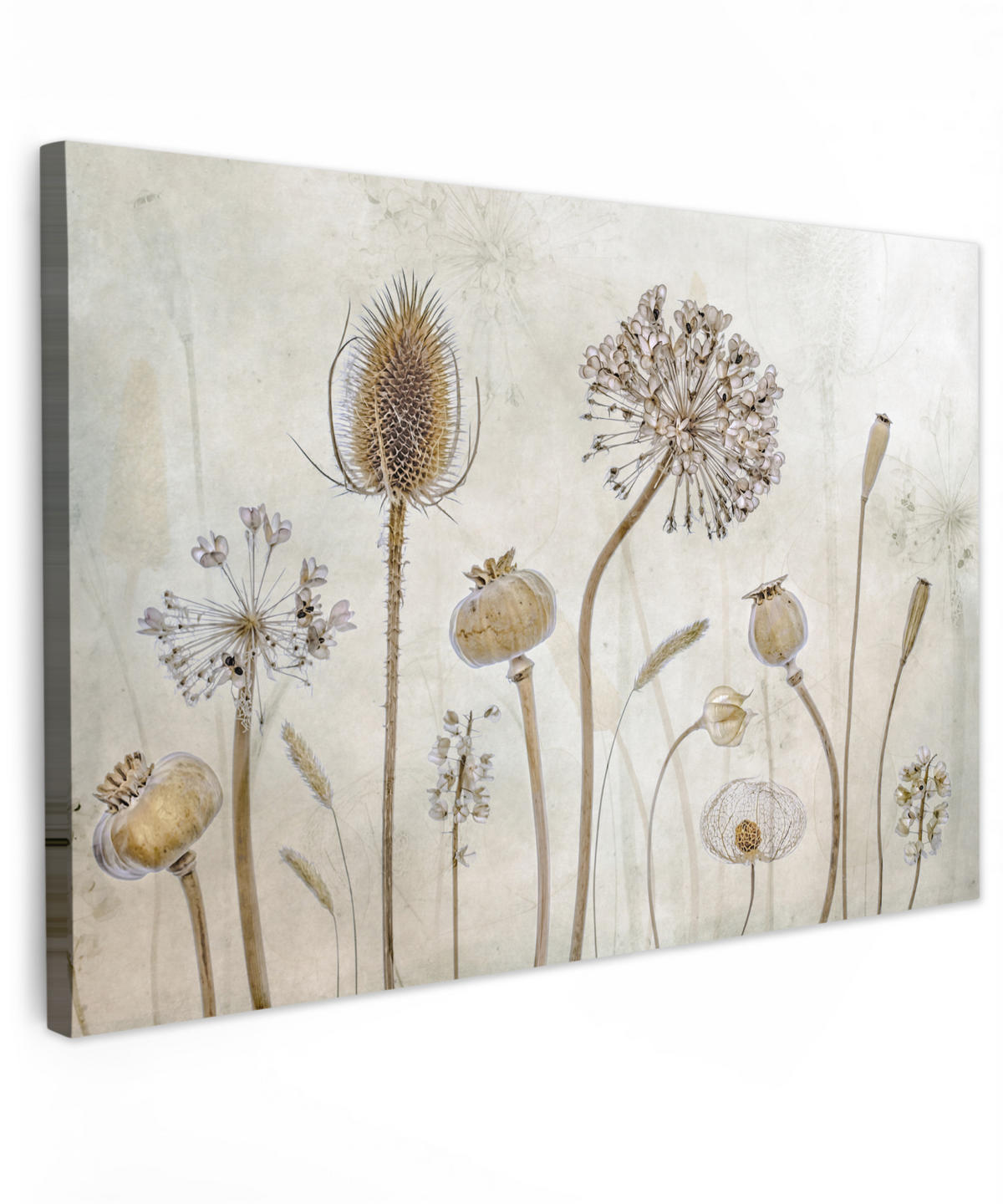 LEINWANDBILD Blumen - Aquarell - Stilleben - Braun - Vintage XXL 150x100 cm - Beige, Textil (150/100cm) - MuchoWow