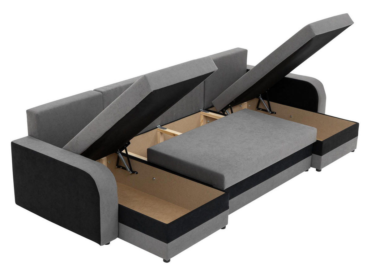 ECKSOFA Kris U - Beige/Schwarz, Holz/Kunststoff (304/80/140cm) - MIRJAN24