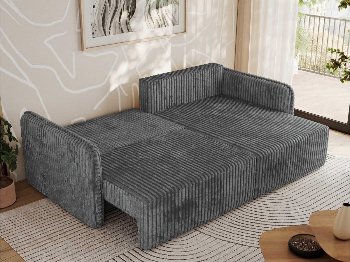 ECKSCHLAFSOFA MESTO L Dunkelgrau Cord - rechts - Dunkelgrau/Schwarz, Kunststoff/Textil (147/227cm) - MKS