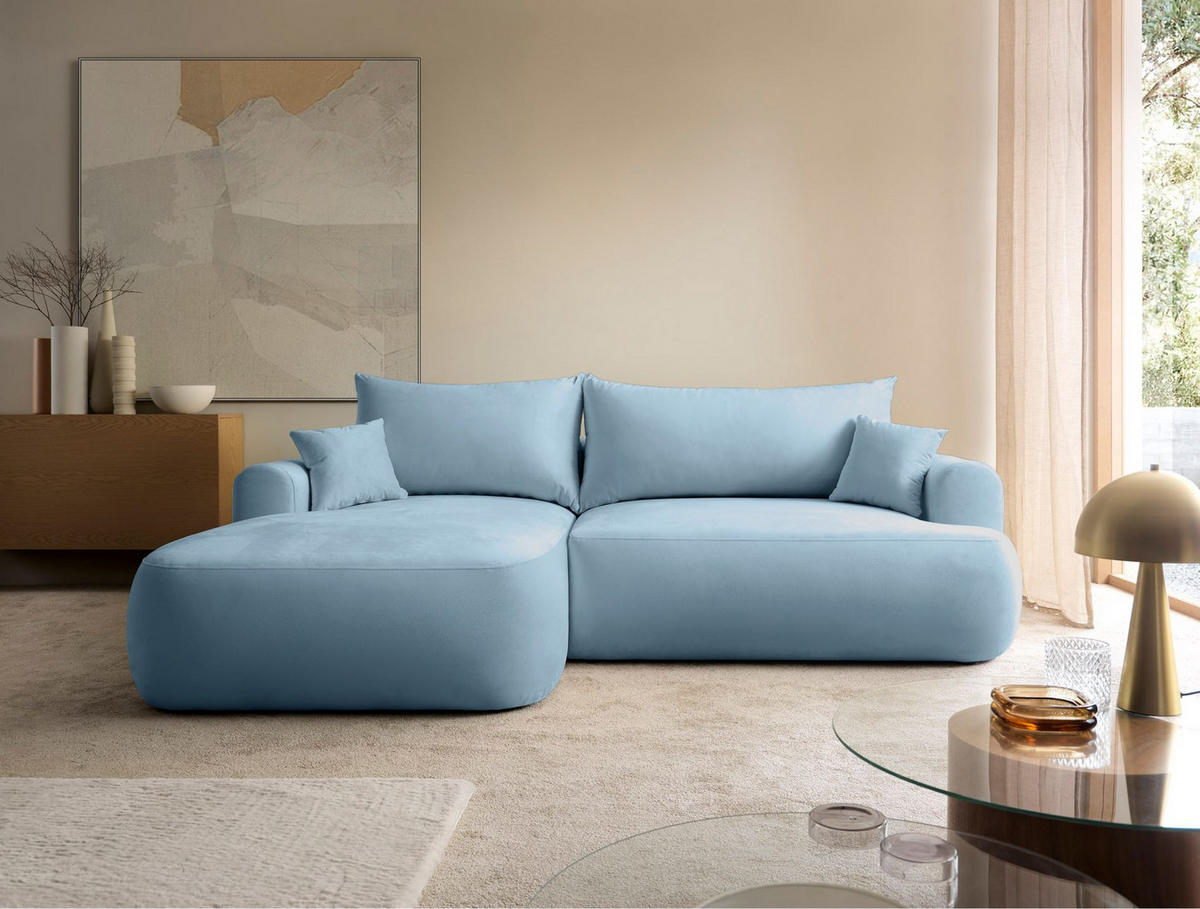ECKSOFA Ovo Hellblau mit wasserabweisendem Samtbezug - Schwarz/Hellblau, Kunststoff/Textil (260/165cm) - Selsey