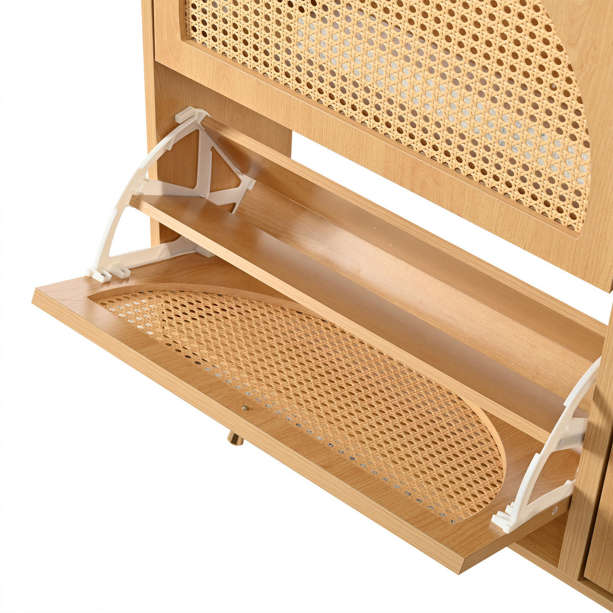 SCHUHSCHRANK 8 Fächer 2 Haken MDF Korbgeflecht Naturholz - Naturfarben, Holzwerkstoff (120/90/24cm) - FLIEKS