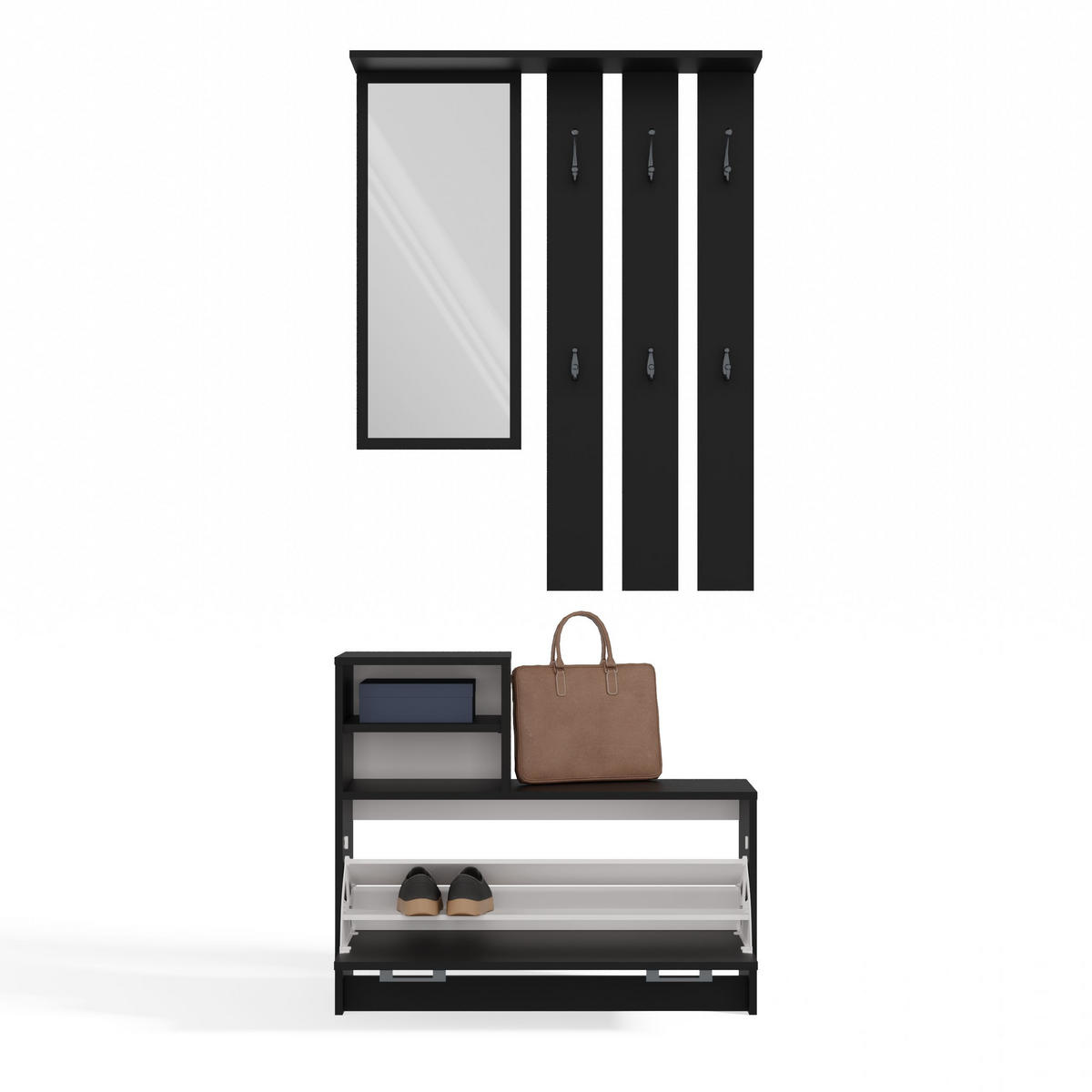 GARDEROBENSET Verena (2-teilig) - Schwarz, Holzwerkstoff (85/180/24cm) - kommodly