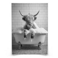 POSTER für WC Badezimmer SCHOTTISCHE KUH in Badewanne Schwarz-Weiß Abstraktion 30x40cm - Schwarz/Weiß, Papier (30/40/40cm) - Muralo