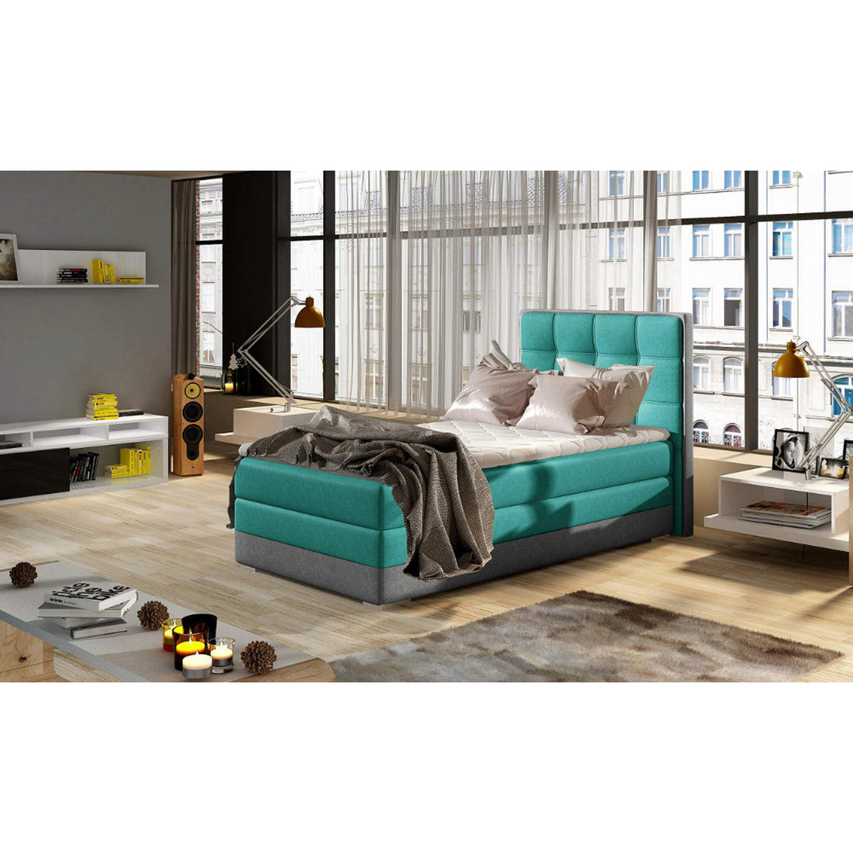 BOXBETT Aster 90x200 cm Bonellfederkern inkl - Hellblau, Holz/Textil (90/200cm) - Best For Home