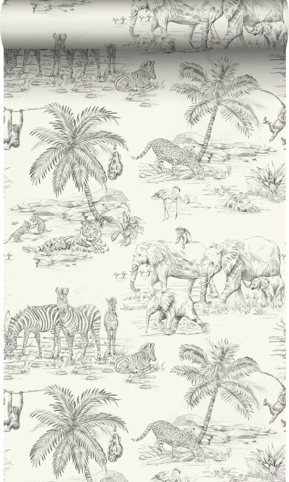 TAPETE Dschungeltiere 53 cm x 10.05 m - Beige, Papier (53/1000cm) - Origin Wallcoverings