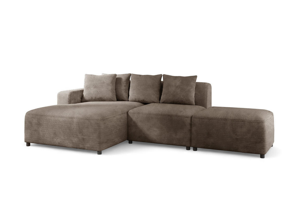 ECKSOFA Megan Xs In Poso - Mokka, Holzwerkstoff/Textil (304/165cm) - Fun Möbel