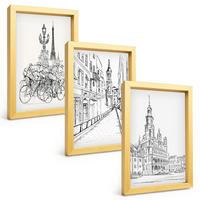 BILDER SET 3er Set - 20x30 cm Goldrahmen - Einfache Zeichnungen von Stadtlandschaften - Goldfarben, Kunststoff (20/30cm) - TULUP