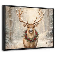 LEINWAND Bilder mit Rahmen - Weihnachten - Rentier - Winter - Kranz - 40x30 - Naturfarben, Textil (40/30cm) - MuchoWow