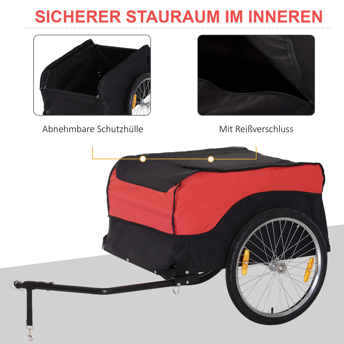FAHRRADANHÄNGER, Stahl, Rot/Schwarz, 130L x 77B x 65H cm - Rot, Metall (77/65/130cm) - HOMCOM