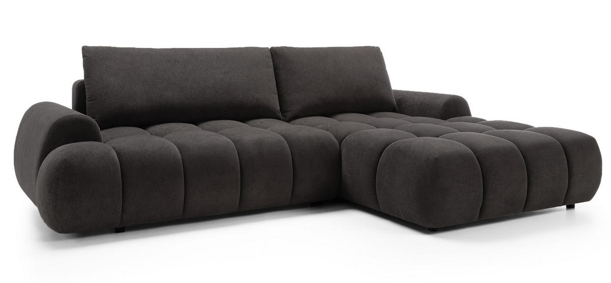 ECKSOFA 280 cm Valerio mit Bettkasten, 280 cm, Rechts, Schlaffunktion, Schwarz - Schwarz, Holz (177/280cm) - Emporius