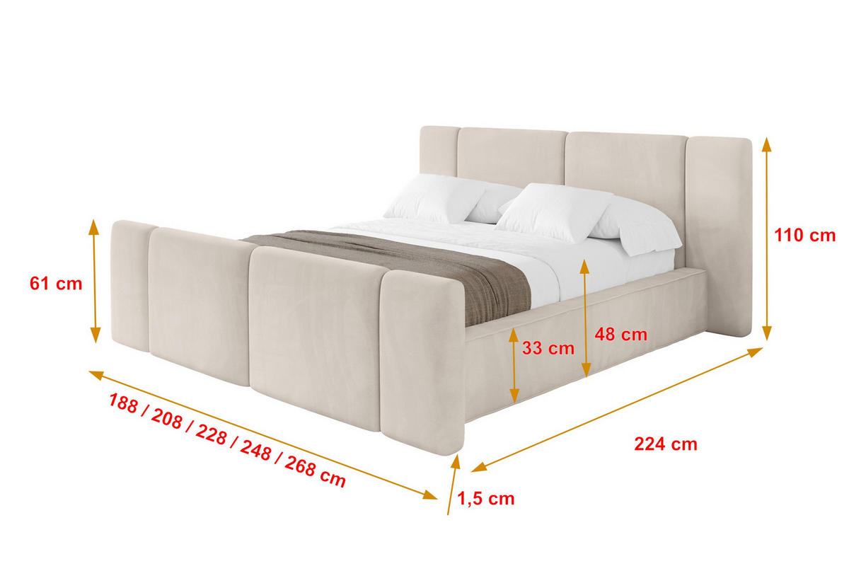 POLSTERBETT mit Bettkasten, Fußteil und Lattenrost, Boxbett ohne Matratze - RIVO-Z 200x200 Beige - Ecru, Holzwerkstoff/Textil (200/200cm) - ALTDECOR