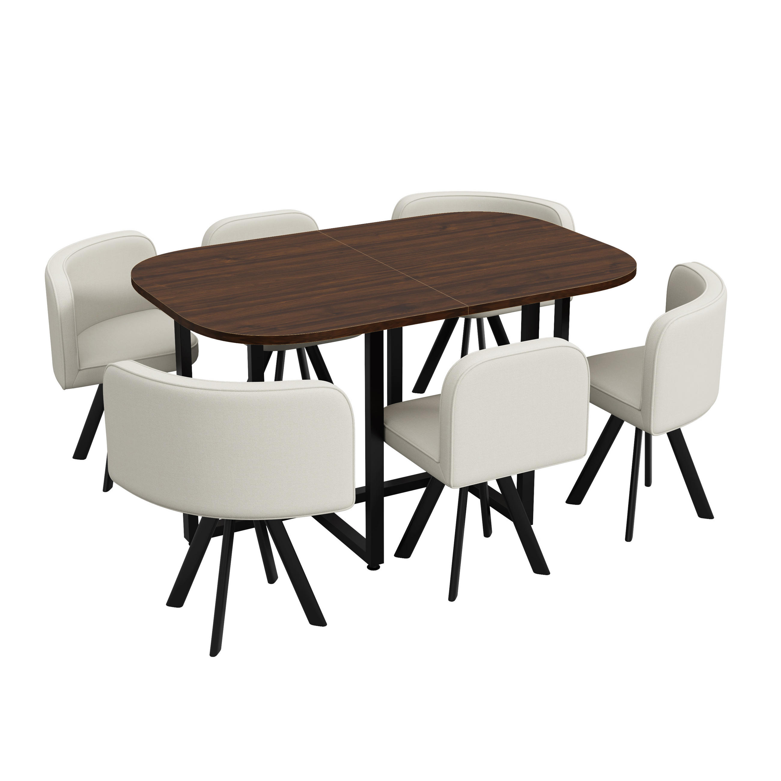 ESSTISCH SET 6 Personen 140x90cm Walnuss Beige Leinen - Beige/Walnussfarben, Holzwerkstoff (140/73/90cm) - FLIEKS