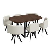 ESSTISCH SET 6 Personen 140x90cm Walnuss Beige Leinen - Beige/Walnussfarben, Holzwerkstoff (140/73/90cm) - FLIEKS