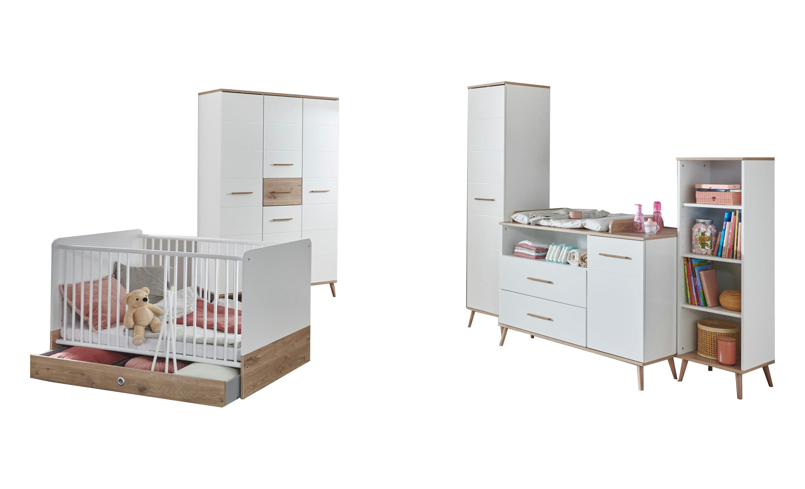 BABYZIMMER Fehmarn in Weiß und Viking- Oak 8 teilig - Weiß, Holzwerkstoff (120/200/80cm)