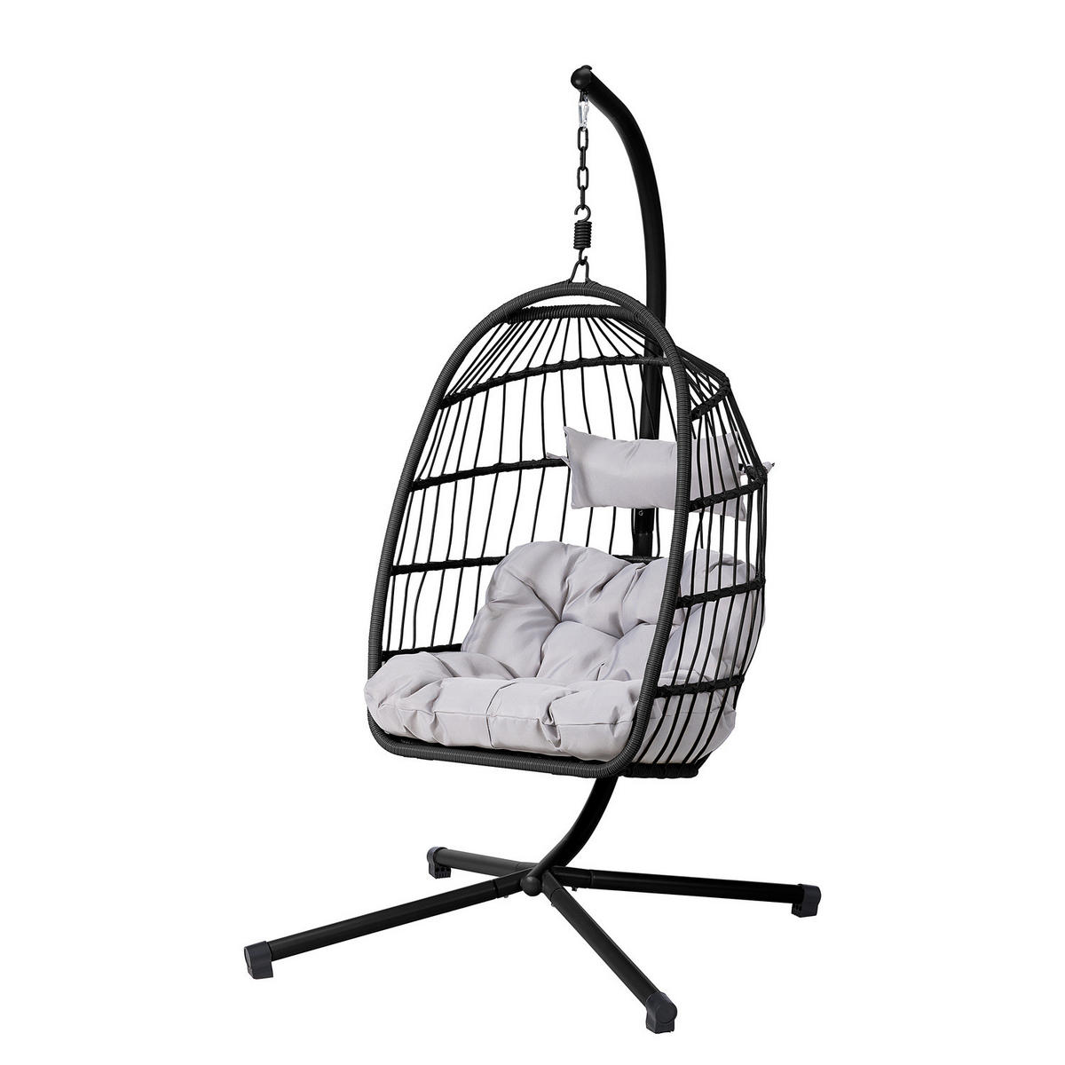 HÄNGESESSEL - Polyrattan / Stahl - Schwarz, Kunststoff/Textil (95/190/95cm) - home24