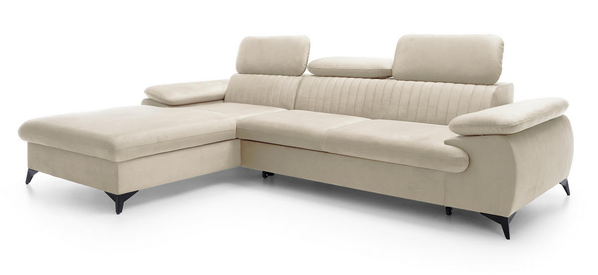 ECKSOFA 280 cm Xanto M, Schlaffunktion, verstellbaren Kopfstützen, Links, Creme - Creme, Holz (280/193cm) - Emporius