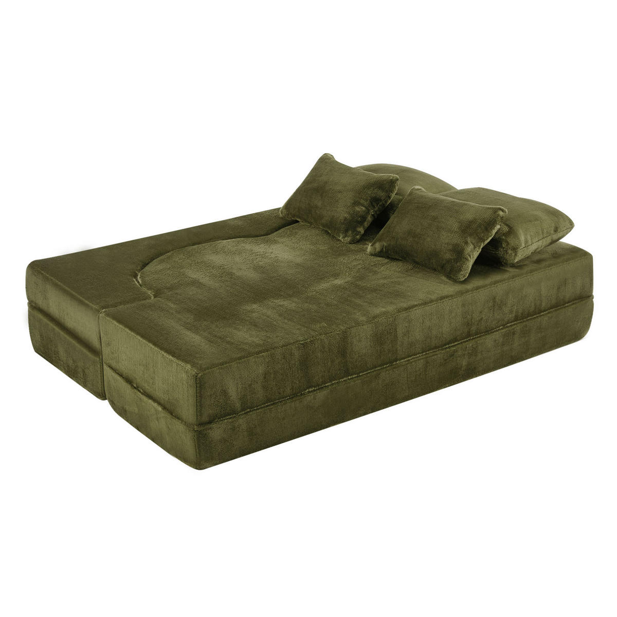 SCHLAFSOFA 2-in-1 Wellenprofil Grün mit 4 Kissen - Grün, Kunststoff (60/76/198cm) - Meubliv