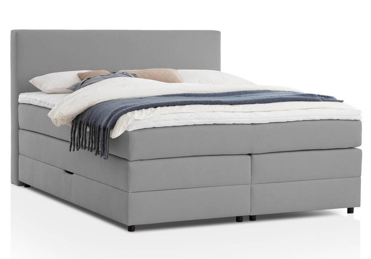 BOXSPRINGBETT LOFT 180x200 Hellgrau H2 und H3 mit Bettkasten 7-Zonen Taschenfederkern Matratze inkl. Visco Topper - Hellgrau, Textil (180/200cm) - Belanoti