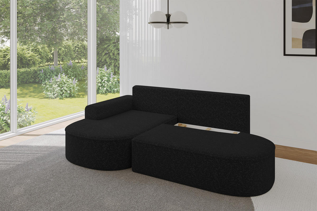 ECKSOFA mit Schlaffunktion und Bettkasten Ottomane Links MARI-L1-S - 283x167x85 cm Schwarz Tissu - Schwarz, Holzwerkstoff/Kunststoff (283/167cm) - ALTDECOR