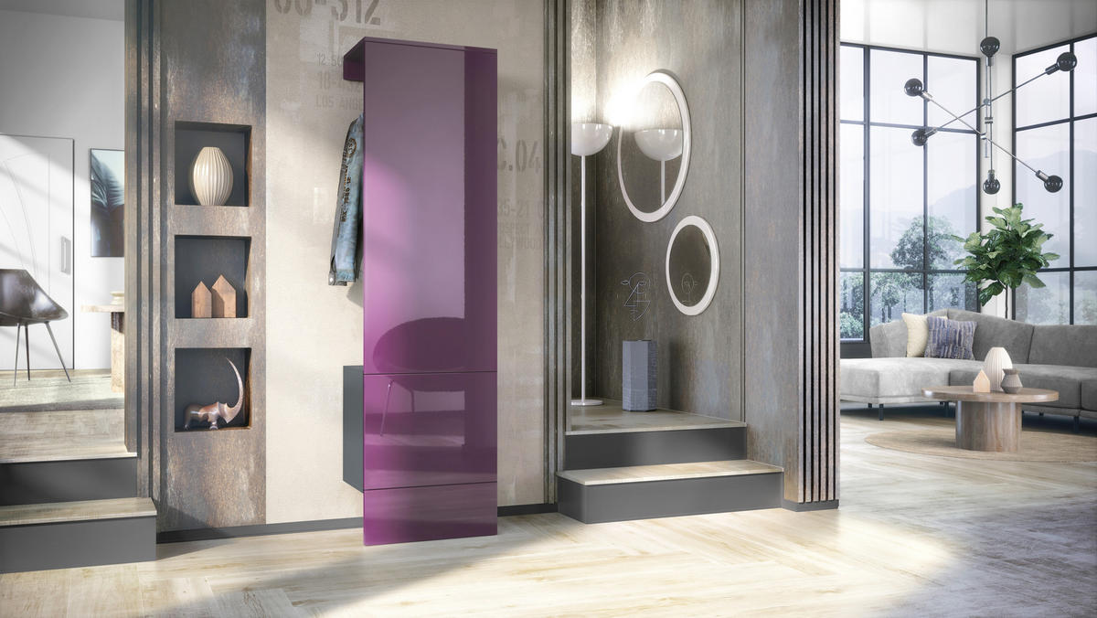 GARDEROBE Carlton Paneel in Brombeer Hochglanz - Brombeere, Holzwerkstoff (52/193/35cm) - Vladon