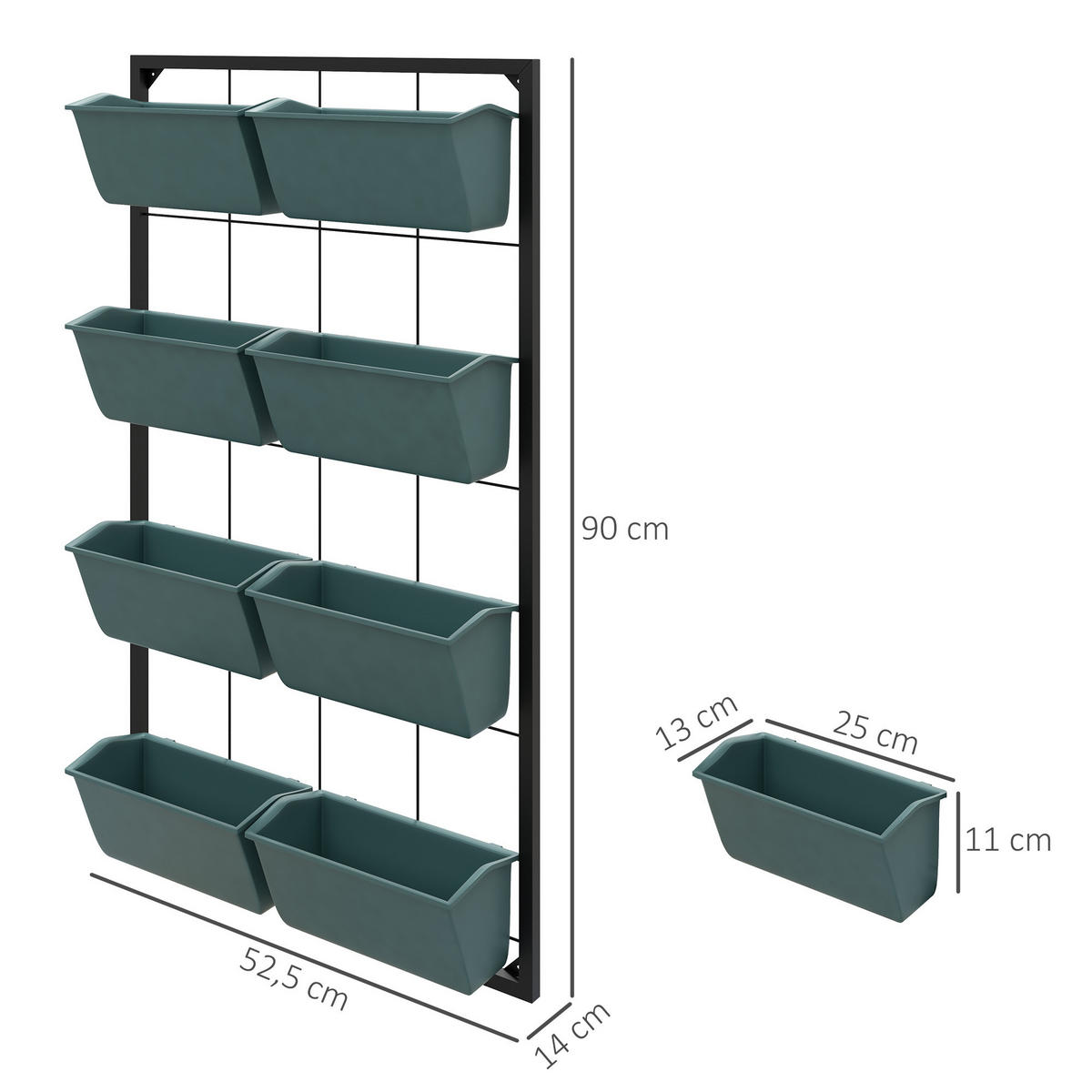 PFLANZENTREPPE, Blumenregal für Garten, Dunkelgrün, 52,5 x 14 x 90 cm - Schwarz, Metall (14/90/52.5cm) - Outsunny