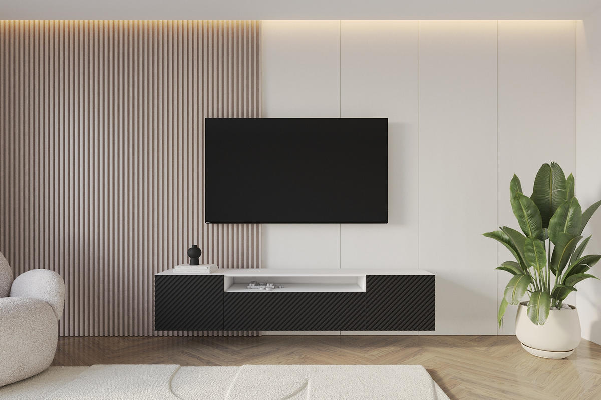 LOWBOARD ZENO-W 200x40x41 cm - Weiß / Schwarz - Schwarz, Holzwerkstoff (200/40/41cm) - ALTDECOR