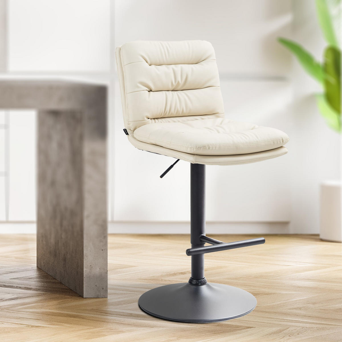 BARHOCKER 2er Set Diamant Kunstleder schwarz creme - Schwarz/Naturfarben, Kunststoff/Metall (42/116/56cm) - TPFLiving