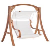 GARTENSCHAUKEL Lärchenholz dunkelbraun Sonnendach beige Aprilia - Dunkelbraun, Textil (202/200/120cm) - Beliani