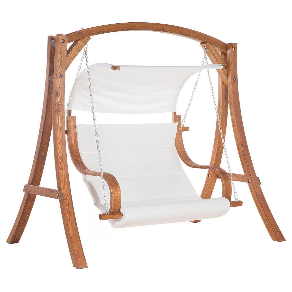 GARTENSCHAUKEL Lärchenholz dunkelbraun Sonnendach beige Aprilia - Dunkelbraun, Textil (202/200/120cm) - Beliani