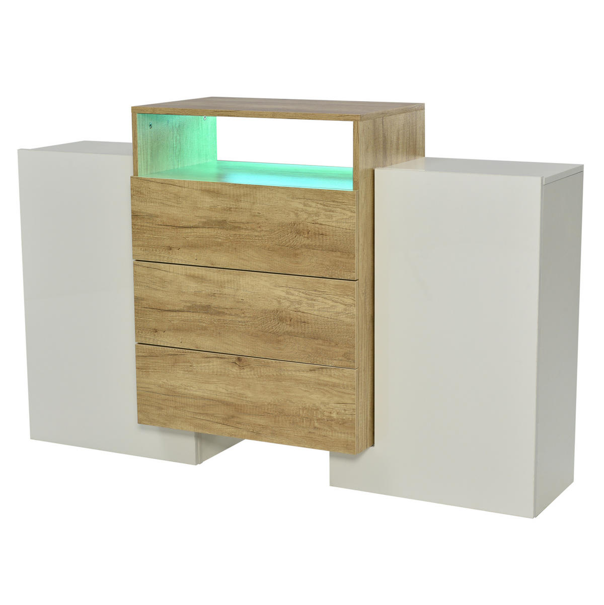 SIDEBOARD 140/77,5/30 cm Weiß und Holzfarbe aus MDF mit LED-Beleuchtung - Naturfarben, Holzwerkstoff (30/77/140cm) - OKMYHOME