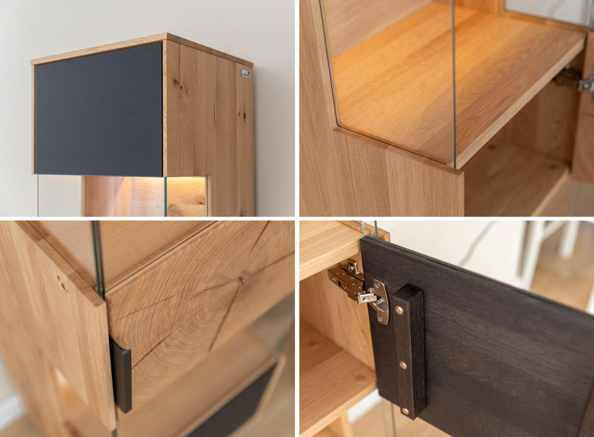 WOHNWAND Tirano 2er-Set Eiche Natur / Schwarz / Hirnholz - Eichefarben/Multicolor, Holz/Metall (243/142/39cm) - Feldmann-Wohnen