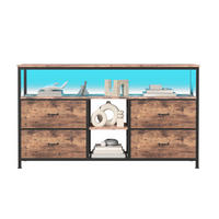 LOWBOARD, 108 x 30 x 76.8 cm, mit 4 Stoffschubladen und LED-Lichtern, Metallrahmen Vintage für Wohnzimmer - Eiche Artisan, Metall (29.8/76.8/108cm) - WoodenAura