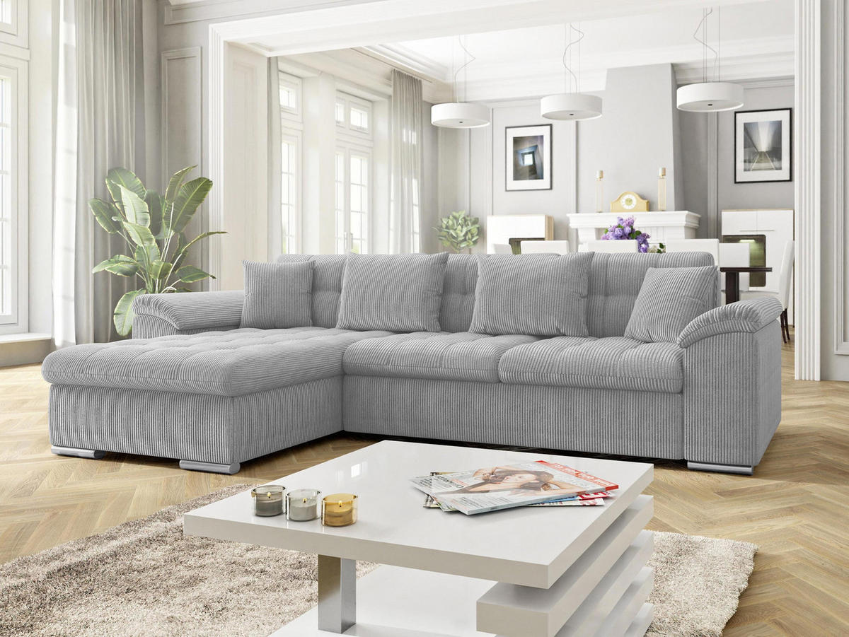 ECKSOFA Diana Cord, Seite: Links - Hellgrau, Holz/Textil (280/160cm) - MIRJAN24