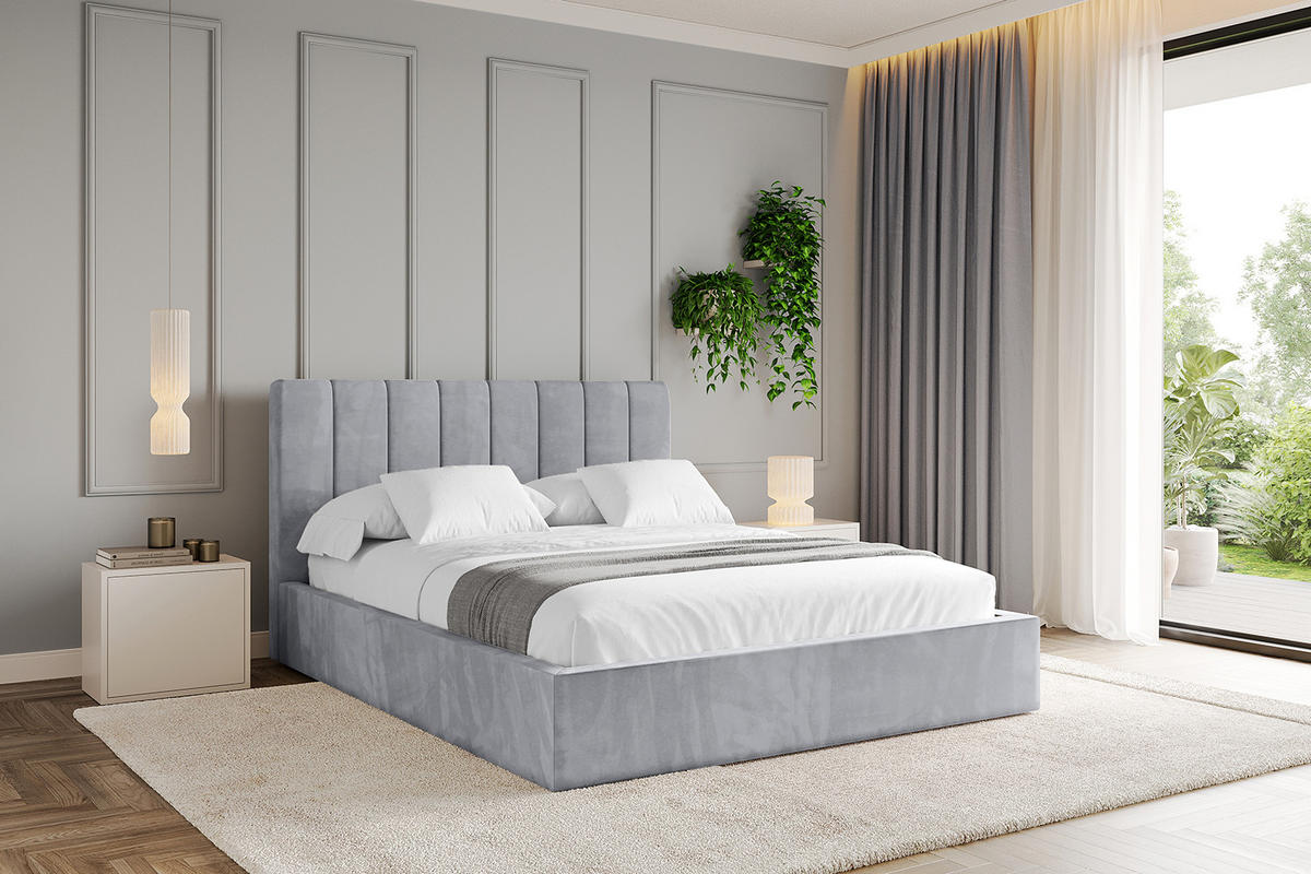 POLSTERBETT mit Bettkasten und Lattenrost, Bett mit Matratze H3/H4 - STERA 160x200 Hellgrau - Hellgrau, Holzwerkstoff/Textil (160/200cm) - ALTDECOR
