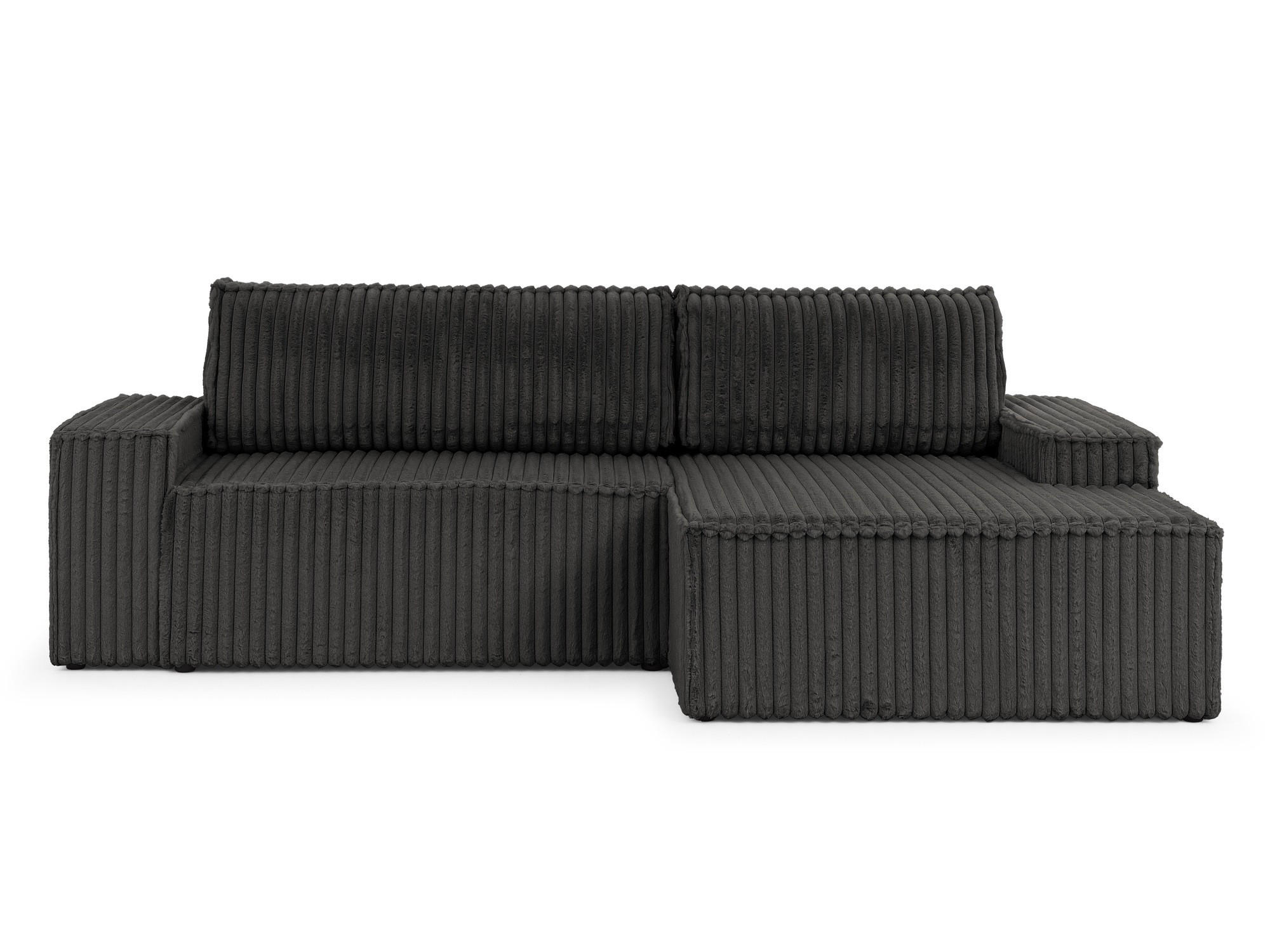 ECKSOFA Rivio mit Schlaffunktion und Bettkasten, Plüschcord Dunkelgrau - Dunkelgrau/Schwarz, Holz/Kunststoff (262/149cm) - S-Style