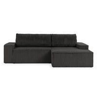 ECKSOFA Rivio mit Schlaffunktion und Bettkasten, Plüschcord Dunkelgrau - Dunkelgrau/Schwarz, Holz/Kunststoff (262/149cm) - S-Style