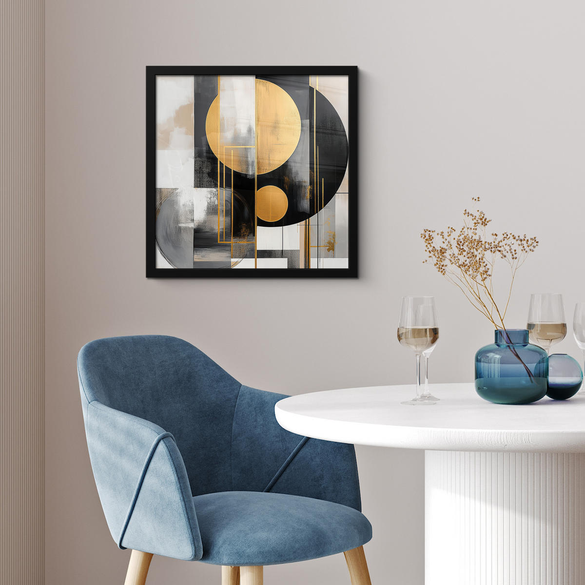 ZARÁMOVANÝ PLAGÁT Abstraktné - Zlato - Striebro - Tvary - Estetické - Moderné 40x40 cm - zlatá, papier (40/40cm) - MuchoWow