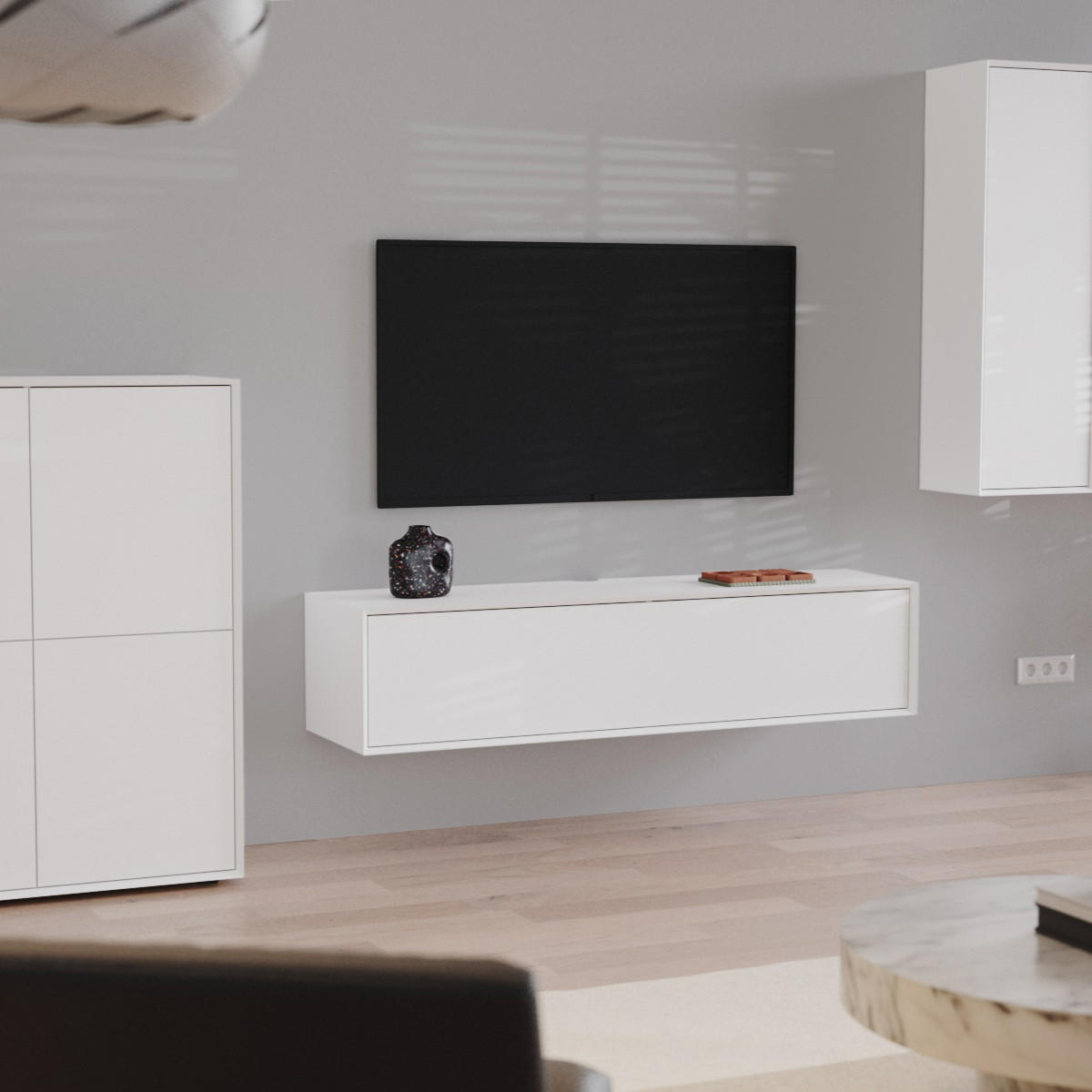 LOWBOARD mit 1 Klappe 43/160/36 cm - Weiß, Holzwerkstoff (43/36/160cm) - Calicosy