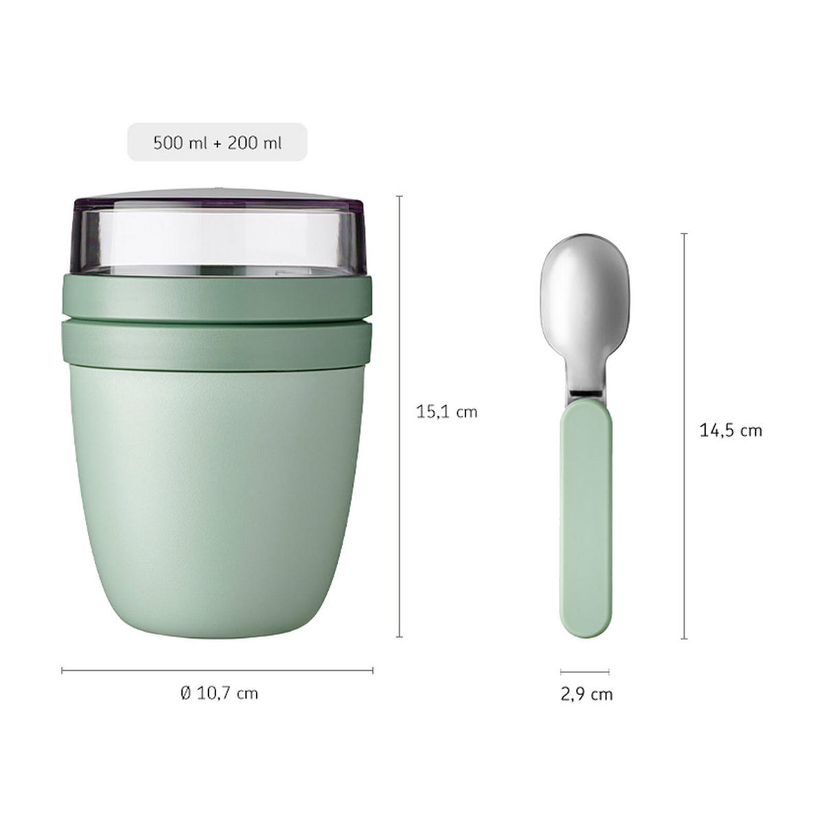 LUNCHPOT + FALTBARER LÖFFEL Ellipse Nordic Black 500 + 200 ml - Schwarz, Kunststoff (10.7/16.9/10.7cm) - Mepal