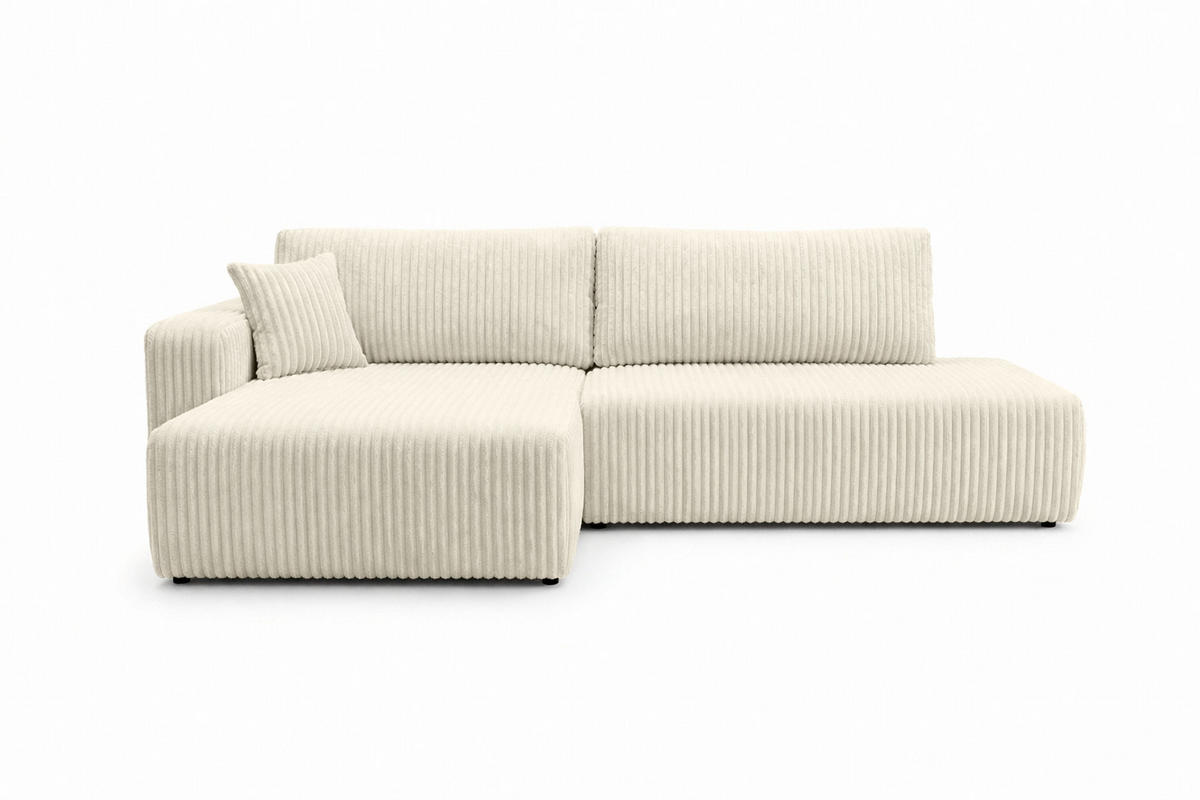 ECKSOFA Mit Schlaffunktion Und Bettkasten, Cordstoff Tilia, Ecru, Links, OPEN XL - Ecru, Holz (262/145cm) - Kaiser Möbel