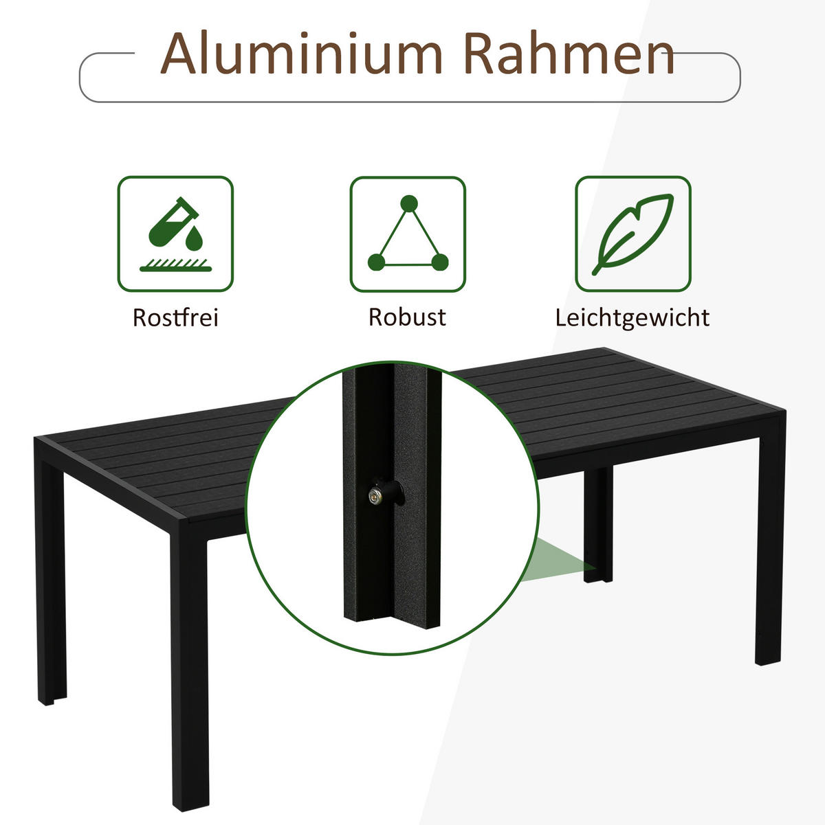 GARTENTISCH aus Aluminium 190 x 84,5 x 72 cm Schwarz wetterbeständig - Schwarz, Metall (190/84.5/72cm) - Modfu