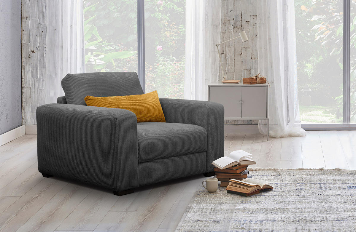 SESSEL OLI in Cordstoff dunkelgrau - Dunkelgrau, Holz/Textil (130/91/108cm) - Courtois Laville